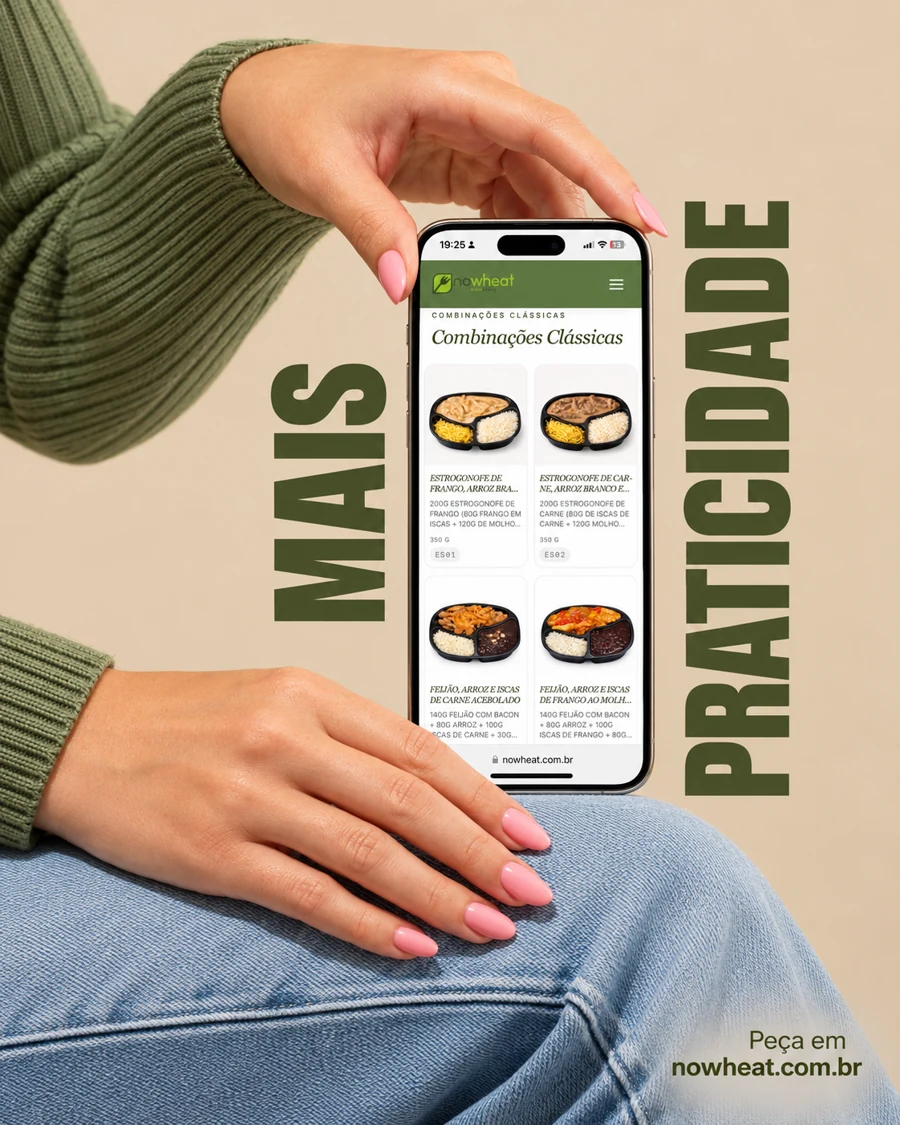 Pedido online Nowheat na palma da mão