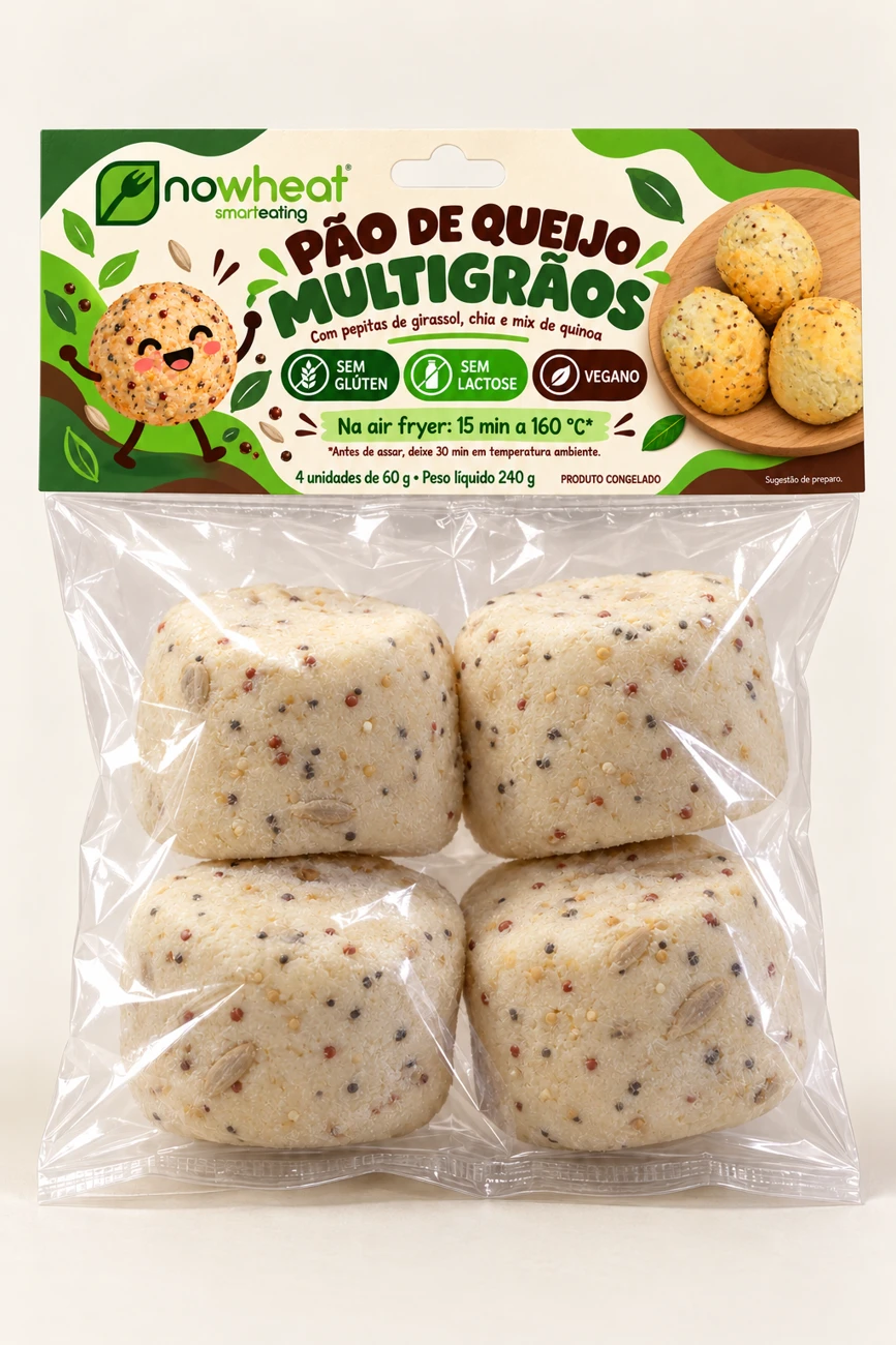 Pão de queijo multigrãos — produto sem glúten Nowheat