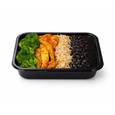 Peito de frango, arroz integral, feijão, brócolis