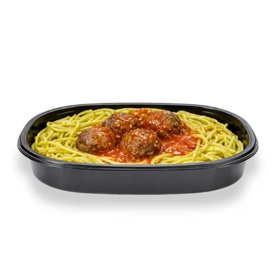 Almôndegas de carne com espaguete ao pesto