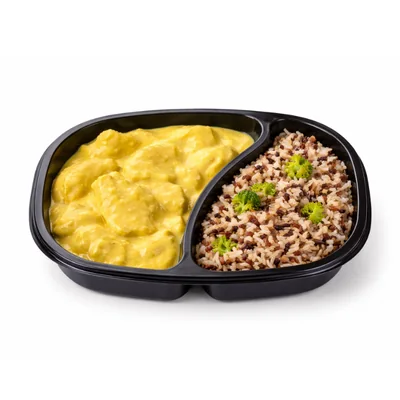 Filé de frango ao molho mostarda e arroz com brócolis