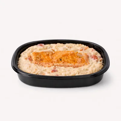 Risoto de camarão e filé de salmão