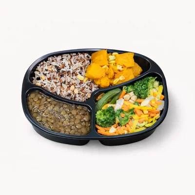 Vegana — lentilha, moranga, arroz e legumes